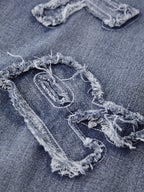 Letter Patch Faded Boyfriend Jeans Boyfriend Jeans