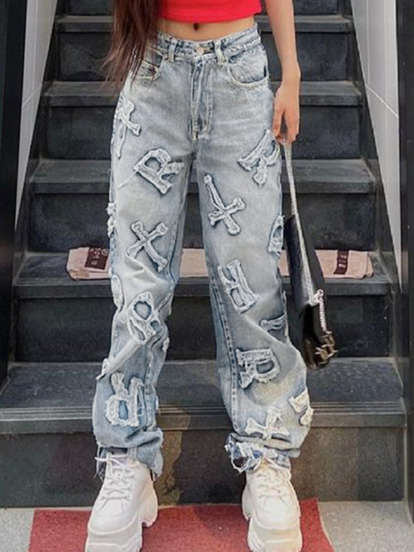 Letter Patch Faded Boyfriend Jeans Secondary image