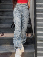 Letter Patch Faded Boyfriend Jeans Boyfriend Jeans