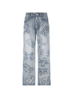 Letter Patch Faded Boyfriend Jeans Boyfriend Jeans