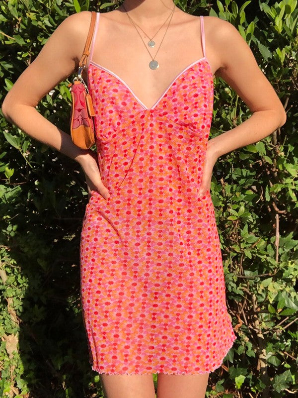Mesh Floral Mini Dress Pink / S Mini Dresses