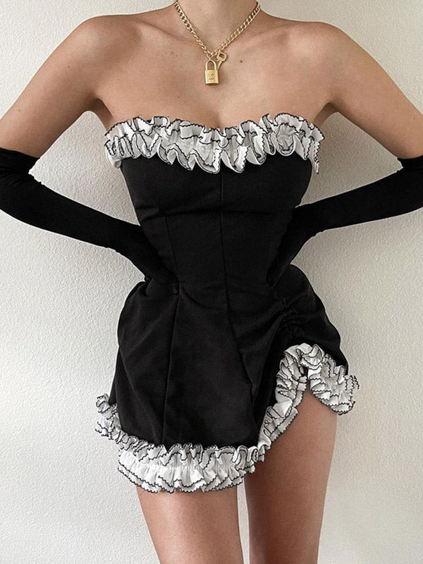 Gloves Detail Strapless Black Mini Dress Black / S Mini Dresses Main image