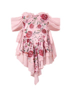 Patchwork Ruffle Bardot Floral Mini Dress Mini Dresses