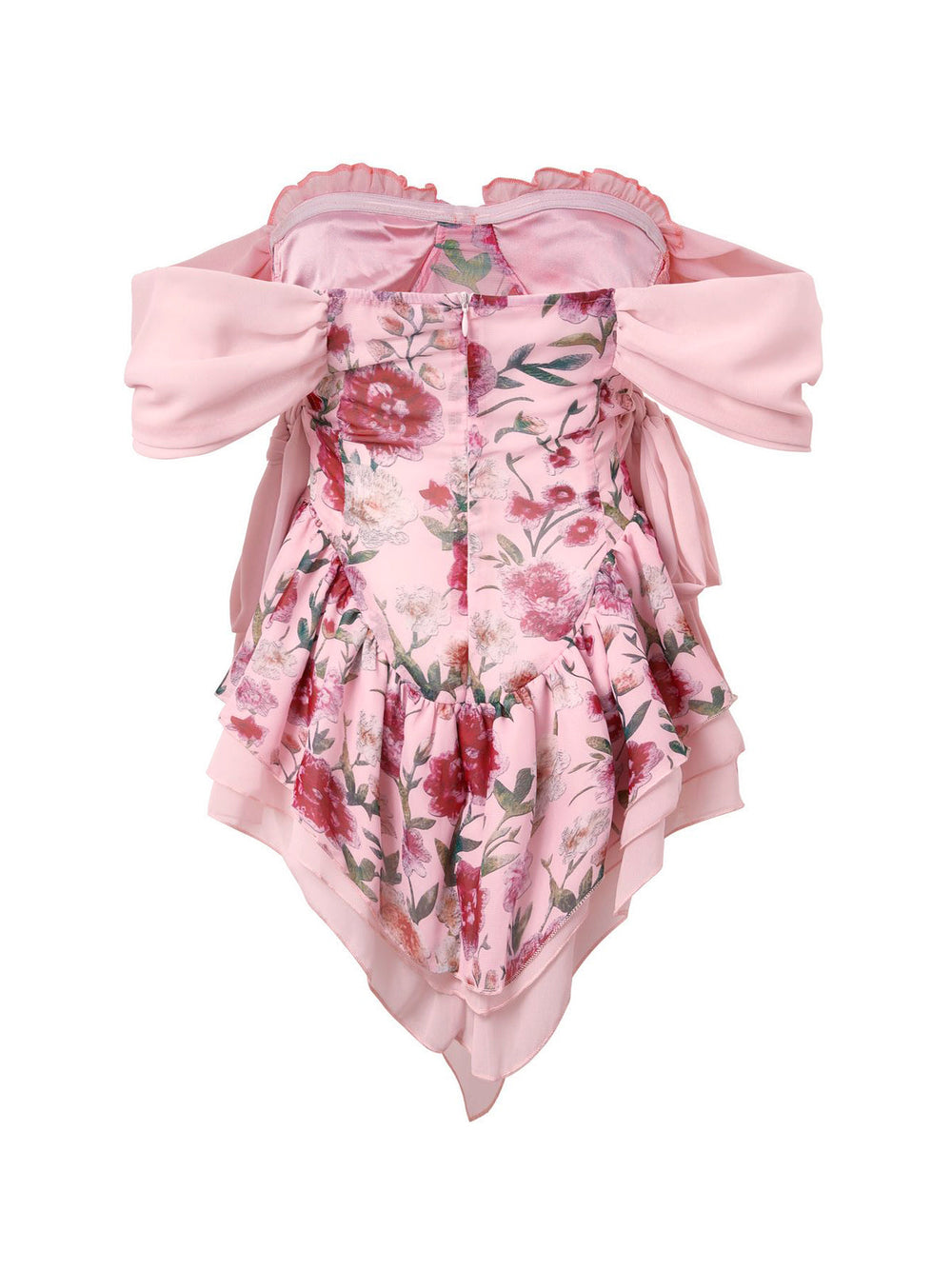 Patchwork Ruffle Bardot Floral Mini Dress Mini Dresses