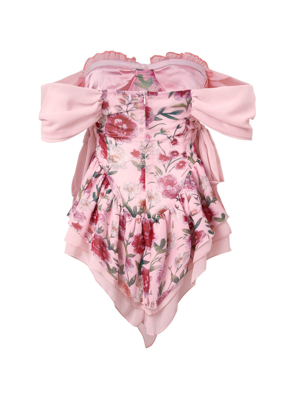 Patchwork Ruffle Bardot Floral Mini Dress Mini Dresses