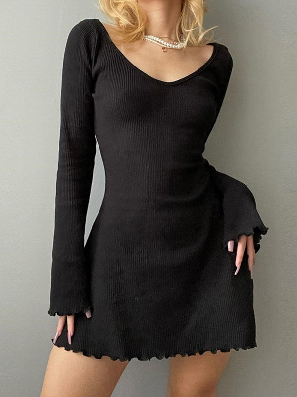 Simple Knitted Long Sleeve Mini Dress Mini Dresses