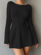 Backless Knitted Long Sleeve Mini Dress Mini Dresses