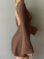 Backless Knitted Long Sleeve Mini Dress Mini Dresses