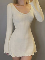 Backless Knitted Long Sleeve Mini Dress Mini Dresses
