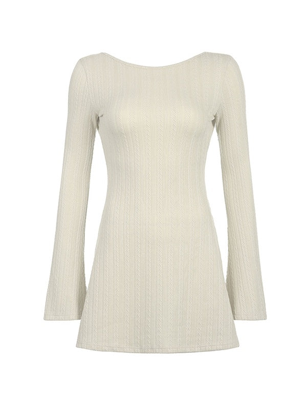 Backless Knitted Long Sleeve Mini Dress Mini Dresses