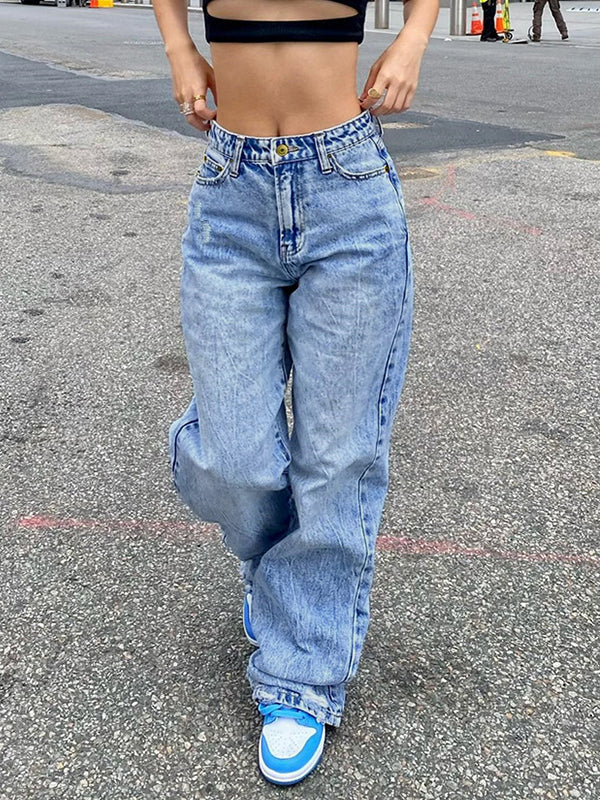Basic Wash Straight Leg Boyfriend Jeans Blue / S Boyfriend Jeans Main image