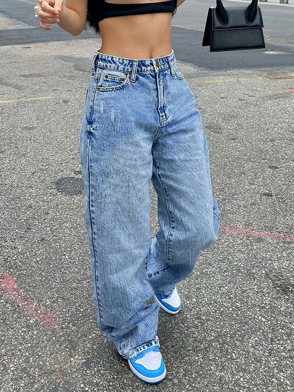 Basic Wash Straight Leg Boyfriend Jeans Boyfriend Jeans