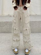 Multi Pockets Vintage Baggy Cargo Jeans Apricot / M Cargo Jeans