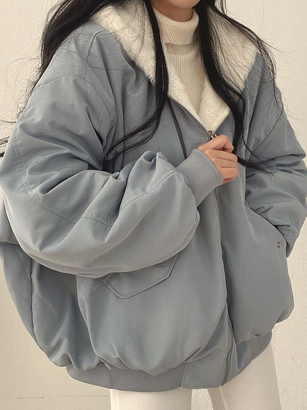 Reversible Oversize Fleece Hooded Jacket Jacket