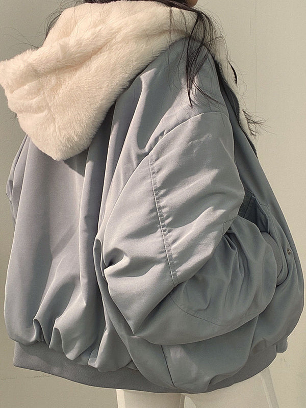 Reversible Oversize Fleece Hooded Jacket Jacket