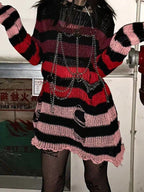 Gradient Striped Distressed Long Sleeve Mini Dress Mini Dresses