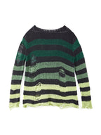 Gradient Striped Distressed Long Sleeve Mini Dress Mini Dresses