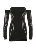 Off Shoulder Black Long Sleeve Mini Dress Mini Dresses