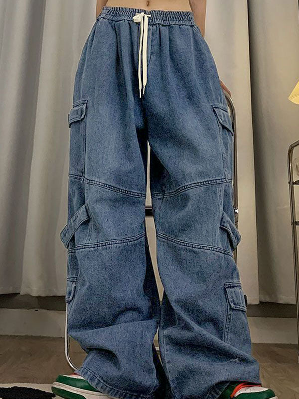 Punk Blue Wash Baggy Cargo Jeans Secondary image