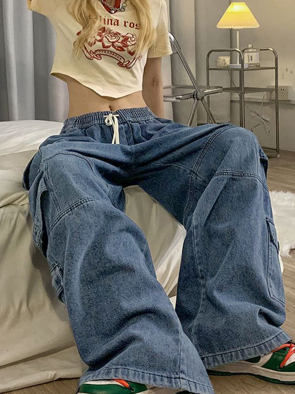 Punk Blue Wash Baggy Cargo Jeans Cargo Jeans