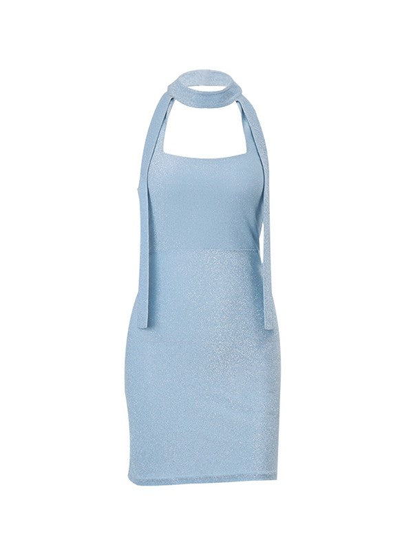 Metallic Halter Bodycon Mini Dress Mini Dresses
