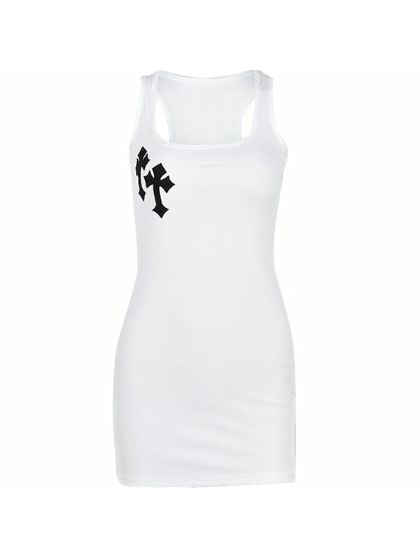 Cross Patch Ribbed Tank Mini Dress Mini Dresses