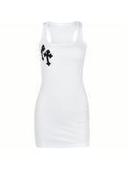 Cross Patch Ribbed Tank Mini Dress Mini Dresses