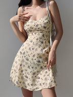 Strappy Tie Floral Mini Dress Beige / S Mini Dresses