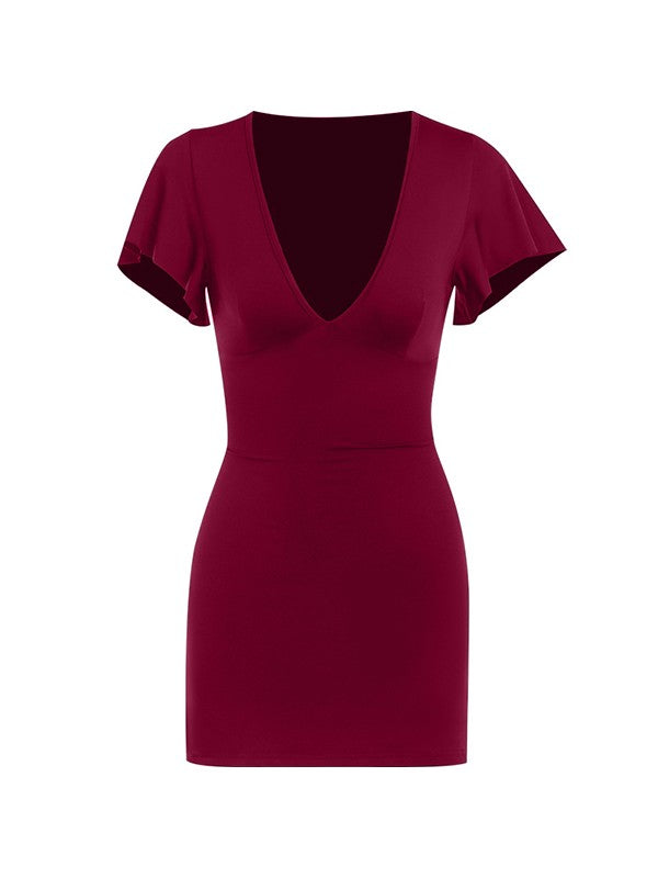 Ruffle Sleeve Bodycon Mini Dress Mini Dresses