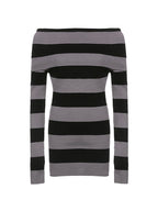 Off Shoulder Long Sleeve Striped Knit Mini Dress Mini Dresses