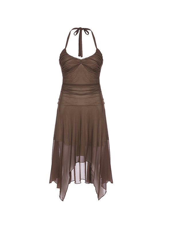 Ruched Asymmetric Halter Mini Dress Mini Dresses