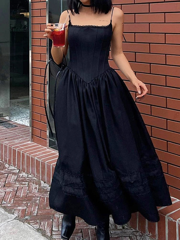 Lace Up Corset Black Maxi Dress Black / S Maxi Dresses Main image