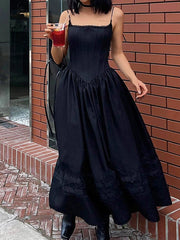 Lace Up Corset Black Maxi Dress Black / S Maxi Dresses