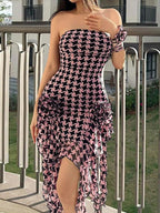 Ruffle Flower Embellish Bandeau Mini Dress Black / S Mini Dresses