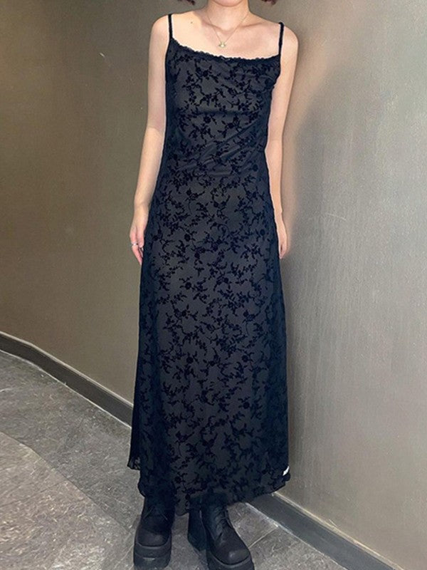 Mesh Paneled Floral Maxi Dress Black / S Maxi Dresses Main image