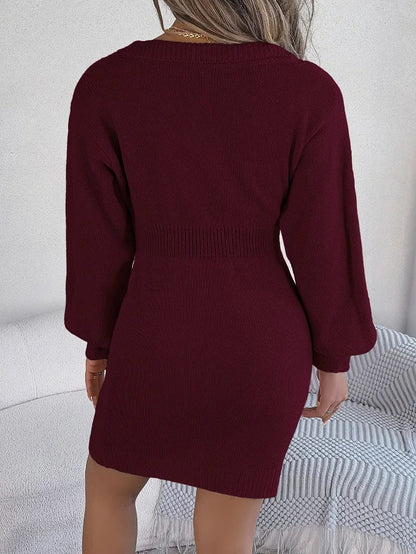 Casual Loose Knit Sweater Autumn Winter Women's Chicken Heart Collar Twists Full Sleeve Woolen Mini Dress