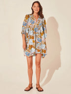 Casual Loose Floral Print Spring/Summer Women’s 2024 New Lantern Sleeves Lace up V neck Mini Dress
