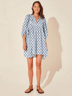Casual Loose Floral Print Spring/Summer Women’s 2024 New Lantern Sleeves Lace up V neck Mini Dress Indigo / S