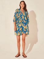 Casual Loose Floral Print Spring/Summer Women’s 2024 New Lantern Sleeves Lace up V neck Mini Dress Mint Green / S