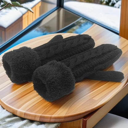 Double Warm Full Finger Thickened Winter Knitted Fleece Men Women Christmas Glove