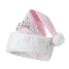 Santa Claus Fluffy Party Cap With Princess Tiara Women Hat Pink Hat-L
