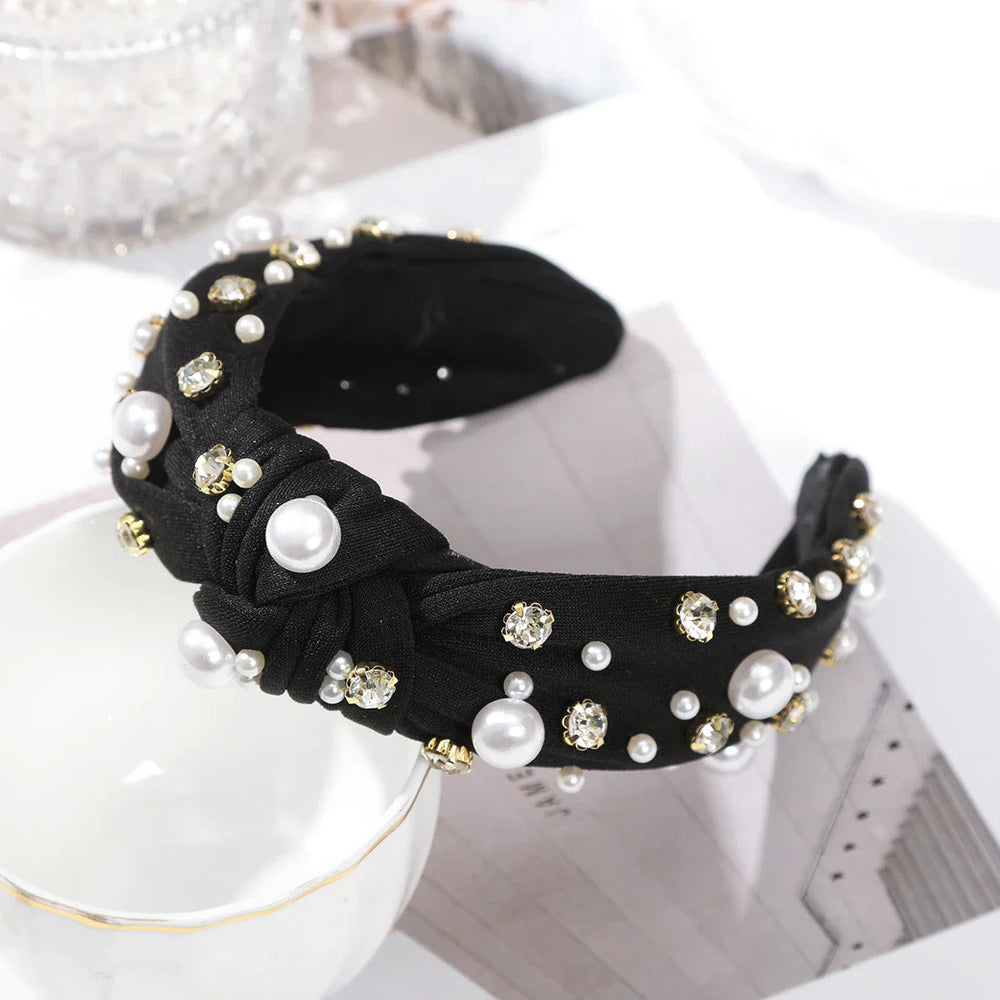 Festive Red Winter Wide Knotted Christmas Hair Accessory With Imitation Pearls Black Accessories-L