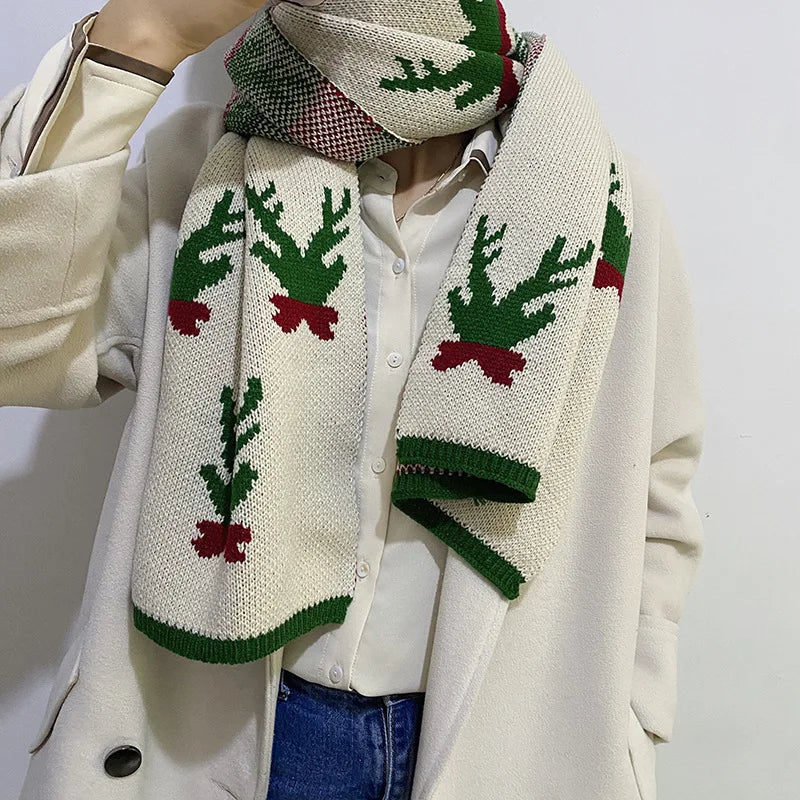 Elk Pattern Winter Knitting Couple Scarf - Christmas Gift White / 37-170Cm Scarfs-L