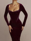 Clearance Celebrity Christmas Evening Party Red Midi Chic and Elegant Long Sleeve Corset Fall Winter Lace Dress Red / XS
