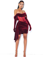 Irisa Burgundy Draping Charming Off Shoulder Corset Dress Dresses