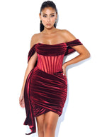 Irisa Burgundy Draping Charming Off Shoulder Corset Dress M / US 6 8 Dresses