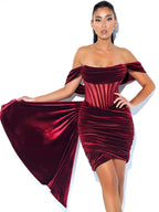 Irisa Burgundy Draping Charming Off Shoulder Corset Dress L / US 10 12 Dresses