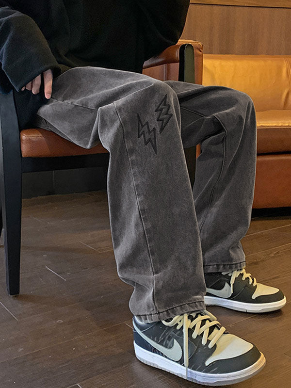 Men’s Lightning Embroidered Straight Jeans Dark Gray / M Straight leg jeans Main image