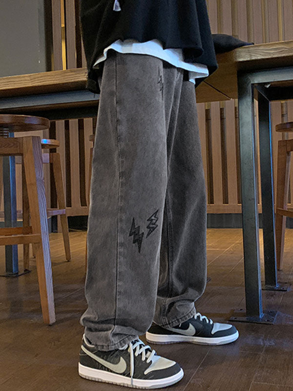 Men’s Lightning Embroidered Straight Jeans Straight leg jeans