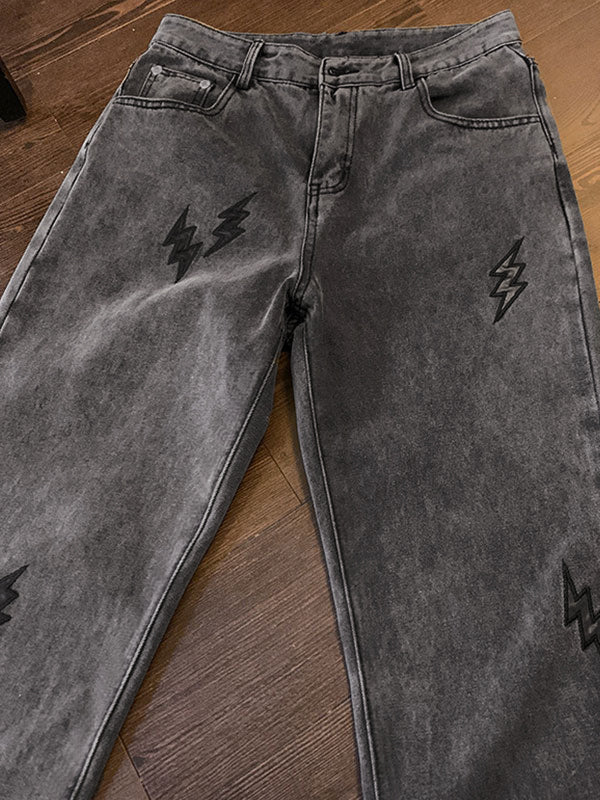 Men’s Lightning Embroidered Straight Jeans Straight leg jeans